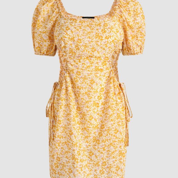 Cider Dresses & Skirts - Cider Yellow Floral Cut Out Mini Dress NWT